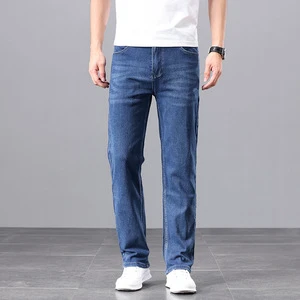 High Stretch Men's Jeans Plus Size Loose Straight Leg Mid High Waist Work Pants Wholesale