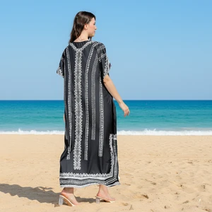 Factory Sales Popular Printed Beach Cover up Kaftan Holiday Maxi Loose Robe Sun Protection Dresses Swimsuit Printed Beachwear