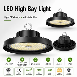 UFO LED High Bay Light 150 LM/W High Lumen IP65 DLC ETL Certified 5 Years Warranty for Warehouse