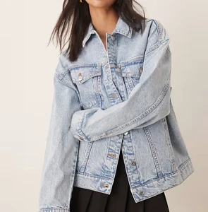 Women's Oversized Vintage Denim Jacket Loose Fit Long Sleeve Button-Up Heavyweight Blue Jean Coat Winter Fashion Outwear