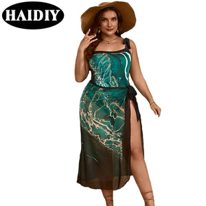 NEW Plus Size Swimwear Sexy Backless Flower Prints Swimdress Two Piece Bikini Beach Wear Swimsuit Women Swimwear Cover Up