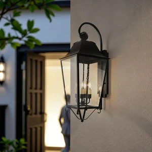 Outdoor Glass Wall Light Vintage Copper Waterproof Black Garden Light Outdoor Wall Lamp Porch Luxury Classic Design Porch Villa
