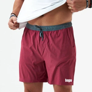 Customized Mens Quick Dry Beach Shorts 2 in 1 Workout Gym Sports Shorts Swimming Trunks With Compression Liner Solid for Men