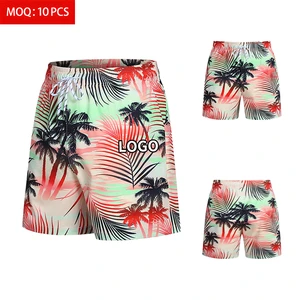 Wholesale Summer Men's Board Swim Trunks Beach Shorts Hawaiian Fitness Woven Elastic Waist Mid Quick Dry Breathable Knee