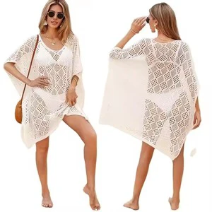 White Knitted Beach Cover up Dress Bikinis Cover Ups Swim Solid Robe Beachwear Women Bikini Cover up Anti Sun Swimwear Blouse