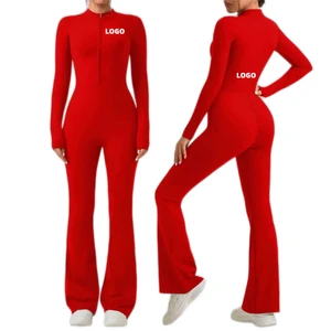 Zipper Long Sleeve Slimming Sports Jumpsuit for Women Female Hip Lift Exercise Fitness Yoga Wear Jumpsuit