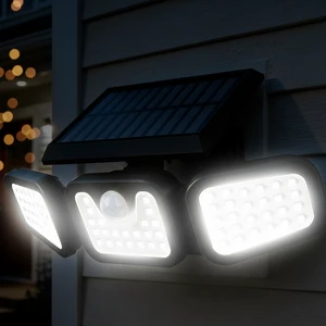 Ultra Bright 3-Head Rotatable Solar Wall Light Motion Sensor Security Lamp for Garden, Yard and Garage with IP65 Waterproof.