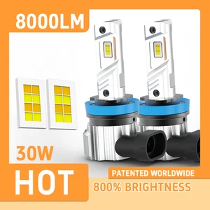 2026 New Patented Fanless H8 H11 H16 Dual Color LED Fog Lights Switchback White Amber Waterproof Car Fog Light Bulbs