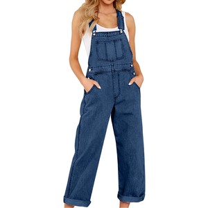 Custom Overalls Jumpsuits Full Length Bib Adjustable Straps Wide Leg Stretchy Jeans Pants Deep Pockets Denim Overalls for Women
