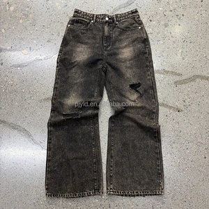 Heavyweight Vintage Washed Ripped Bootcut Jeans Custom Private Label Street Faded Distressed Flared Denim Pants