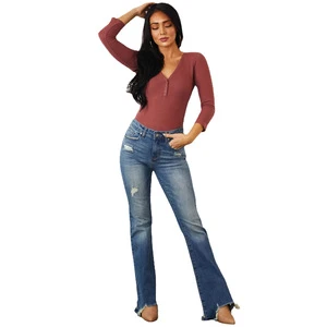 Hot Sale Women's Plus Size Casual Vintage Flare Bell Bottom Jeans Mid Waisted Wide Leg Bootcut Stretchy Denim Pants for Daily