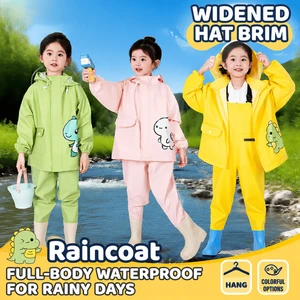 Senshuo Custom Kids PVC Rain Suit Set Full Body Seam Sealed Waterproof Wide Brim Hood Relaxed Elastic Cuff Separate Top Pants