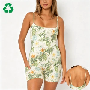 Custom Sustainable Recycled RPET Floral Print 4-Way Stretch Backless Gym Fitness Jumpsuit Squat-proof Compression Yoga Jumpsuits