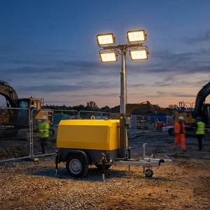 Portable Mobile LED Light Tower Hydraulic Mast 200 Hours Runtime Construction Site Lighting