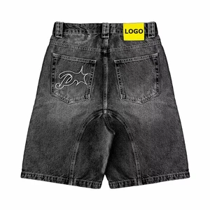 Custom Made Men's Baggy Fit Distress Fade Balloon Wide Leg Denim Shorts Stone Washed Vintage Summer Jorts with Embroidery
