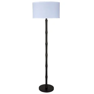 Black Bamboo-Style Metal Floor Lamp with White Fabric Shade | Nature-Inspired Lighting for Hotel Guest Room Decor
