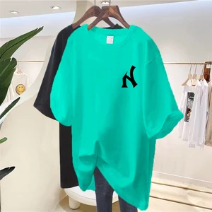 Women's Large Plus Size T-Shirt Cotton/Polyester Crew Neck Casual Style With Printed Logo and Plain Pattern for Adults
