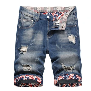 Latest Arrival Denim Light Knitted Ripped Design Non Stretch Retro Double Button Straight High Waist Summer Jean Shorts Youth