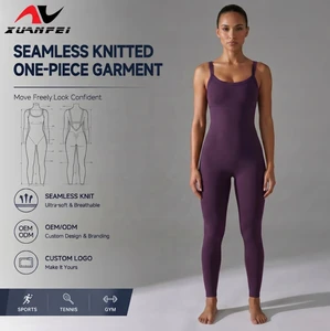 Customizable Dark Purple Yoga Unitard - Seamless Full-Length Tank Jumpsuit With Scoop Neck & Back Cut-out For Gym Fitness
