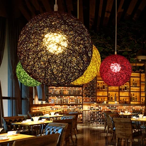 Cheap Hemp Ball Rattan Shade Chandeliers Creative Art Bamboo Lantern Lamp Rattan Pendant Light