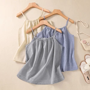 Women's Casual One Size Cotton Top with Spaghetti Straps Breathable Loose Style