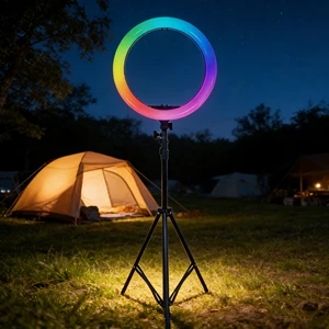 Qiniu 10 Inch Video Light Adjustable Color 2500k-6500k Temperature 2LED Ring Light with 2M Stand ABS Material AC/DC Powered