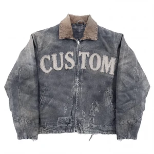 Custom Men's Streetwear Jacket Designer Vintage Jean Coats Winter Distressed Embroidered Patch Oversize Work Denim Jean Jacket