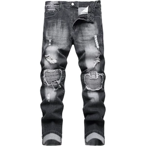 Plus Size Durable Men Denim Pants Distressed Straight Jeans Washed Slim Blue Man Jean True to Size Skinny Fashion Jeans for Men