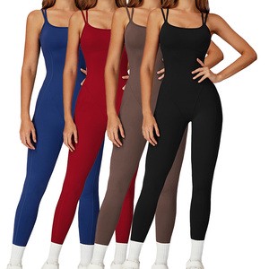 Women's Sports Jumpsuit Quick Dry Sleeveless Cross Back Yoga Bodysuit with Removable Padding Workout Stretchy Jumpsuits Casual