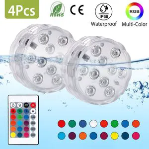 IP68 Waterproof 4Pcs RGB LED Submersible Pool Lights Color-Changing Underwater Lamps with Remote Control