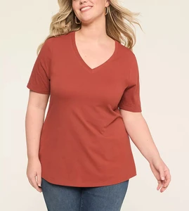 Women's Drop Shoulder V-Neck Plus Size T-Shirt 100% Cotton Solid Custom Logo Eco-Friendly High Street Casual 180 GSM for Summer