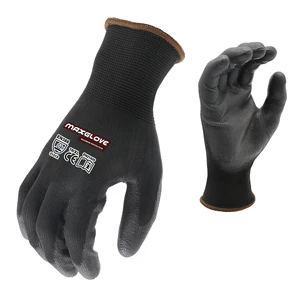 MaxiPact Safety Gloves Black PU Coated with Waterproof Work Gloves Lightweight Breathable General Purpose Anti-slip for Garden