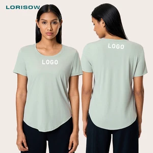 LORISOW Wholesale Ladies Fitness Workout Short Sleeve Shirt O Neck Curve Bottom Loose Design Plus Size Women's Blouses & Shirts