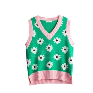 Hot Sale Plus Size Women's Cropped Knitted Vest Fashionable Outer Wear with Windproof Feature Printed Design