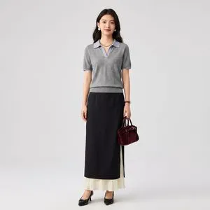 Low Price Summer Women Soft Casual Daily Wear Knit Shirt Linen Blend Polo Collar Short Sleeve Knit Top