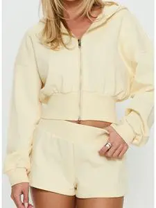 Custom Summer Casual Soft 100% Cotton French Terry Embroidered Zip-Up Hoodie & Knee Shorts Set For Women Eco-Friendly Breathable