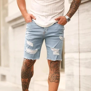 Men's Hole Denim Shorts New Casual Pant and Fashionable Slim Fit Men's Short Pant OEM