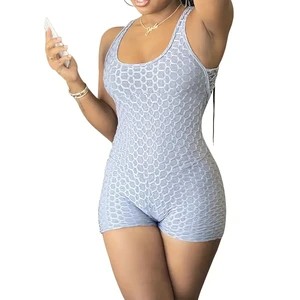 Comfortable Women's Sports Jumpsuit Soft Knitted Fabric Cross-Back Design Sleeveless U-Neck Slim Fit Summer Yoga Body Suits