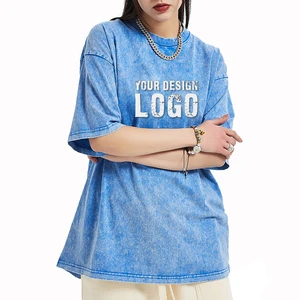 Summer Casual Heavy Cotton Small Neckline Women's T Shirt America Fashion Half Sleeve Vintage Washed Oversized Lady T Shirts