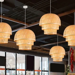 Bamboo Pendant Light Designed as Handwoven Bamboo Lamp Shade Without Included Light Source