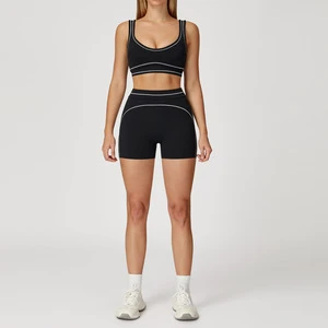 XW-AWX8003+ACK8003 Custom Activewear Manufacturers Comfortable Bra Yoga Sportswear Workout Shorts Women's Gym Clothing Front