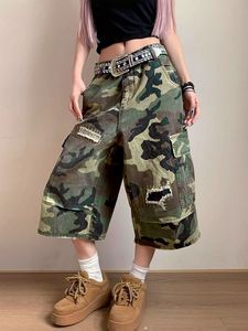 CN391450 American Style Vintage Hot Girl Street Camouflage Cargo Shorts Women Distressed Wide-Leg Five-Point Super Cool Regular