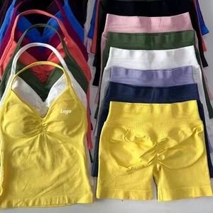 90 Nylon 10 Spandex Seamless Tank Top And Shorts Women 2 Piece Gym Yoga Set
