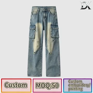 OEM/ODM Manufacturer's Custom Fashion High Quality Men's Casual Sun Faded Acid Wash Men Jeans