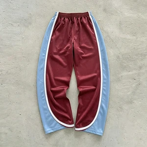 High Quality Custom Patchwork Color Block Side Stripe Men's Oversize Baggy Wide Leg Loose Casual Satin Track Pants Man