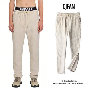Customized Casual Slim Fit Trousers Bottom Flax Linen Pants for Men