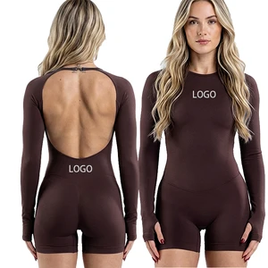 LUMIARA ARTISAN | Custom Logo Women's Backless Yoga Romper | Long Sleeve Jumpsuit Thumbholes Cartoon Print Spandex/Nylon |