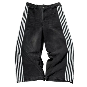 Wholesale Men's Baggy Denim Trousers, Retro Casual Style, Cotton Multi-Pocket Wide Leg Jeans Floor Length