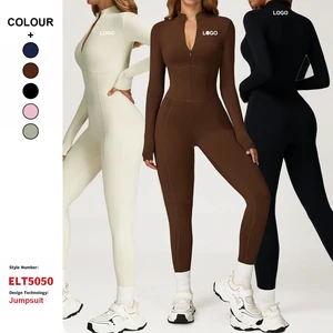 Custom High Quality Quick Drying One Piece Bodysuit Stand-up Collar Zipper Long-sleeved Sports Jumpsuit Women Yoga Sportswear