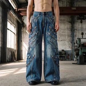 Streetwear Japanese Selvedge Denim Jeans Baggy Men Old Money Heavyweight Wide Leg Sweatpants Zipper Jeans For Men High Quality